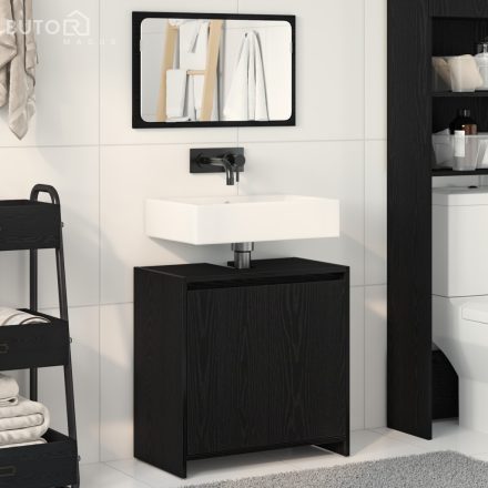 vidaXL Fekete Tölgy Fürdőszobai Szekrény Tükrössel 60x33x61 cm Mérnöki Fából