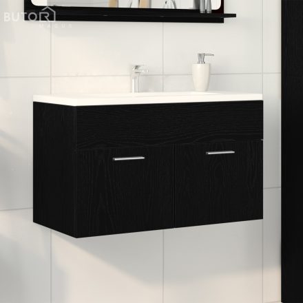 vidaXL Fürdőszobai Mosdókagyló Szekrény Fekete Tölgy 90x38,5x46 cm Műanyag