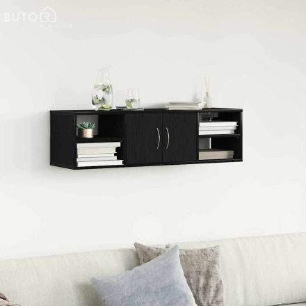 vidaXL Falpolc polcokkal ajtóval Musta tammi 140 x 41 x 75 cm Faanyag