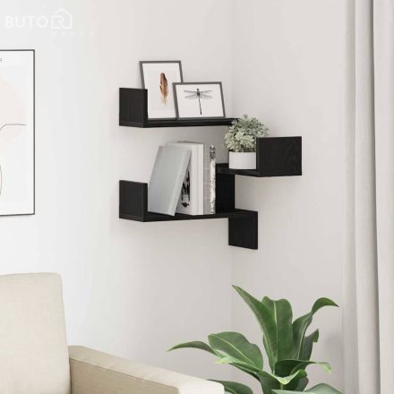 vidaXL Fali Sarok Polc polcokkal Musta tammi 40 x 40 x 49.5 cm Faanyag