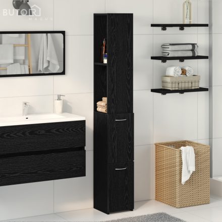 vidaXL Fekete Tölgy Fürdőszobai Szekrény 25x25x170 cm Mérnöki Fa