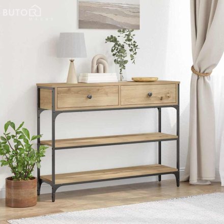vidaXL Konsole asztal Művészi tölgy 100x25x75 cm Szerelt fa & acél