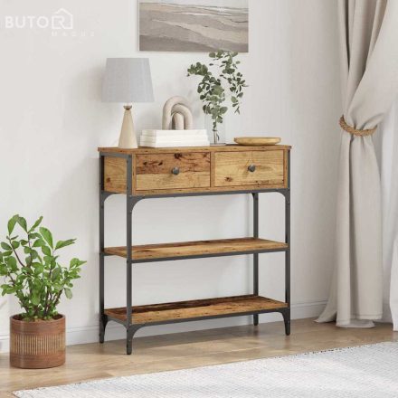 vidaXL Konzol Asztal Régi Fa 72,5x25x75 cm Műanyag Fa és Acél