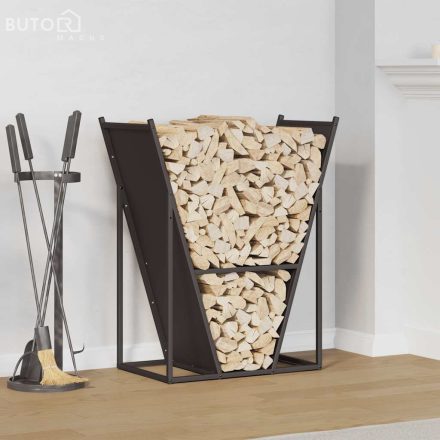 vidaXL fekete hidegen hengerelt acél tűzifatároló 69,5x35x81 cm