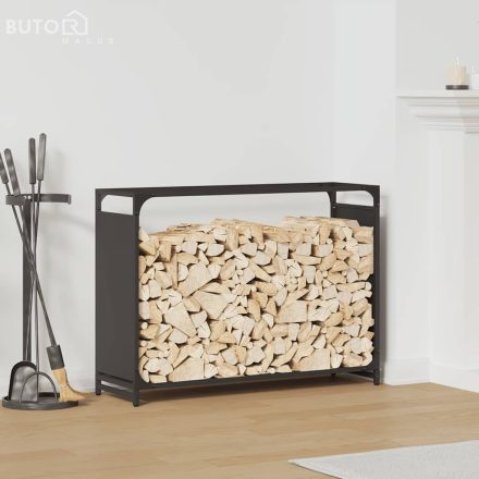 vidaXL fekete hidegen hengerelt acél tűzifatároló 90x28x65 cm