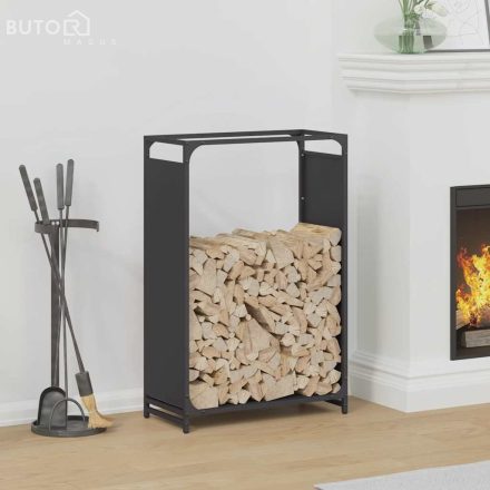 vidaXL fekete hidegen hengerelt acél tűzifatároló 60x28x90 cm