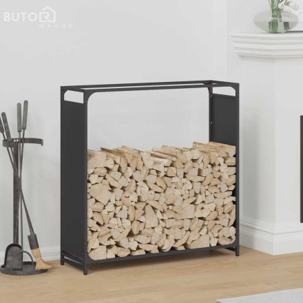 vidaXL fekete hidegen hengerelt acél tűzifatároló 90x28x90 cm