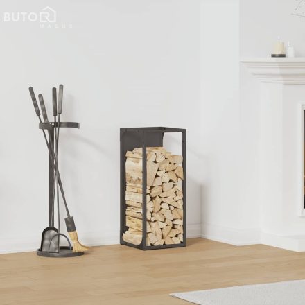 vidaXL fekete hidegen hengerelt acél tűzifatároló 25x25x60 cm