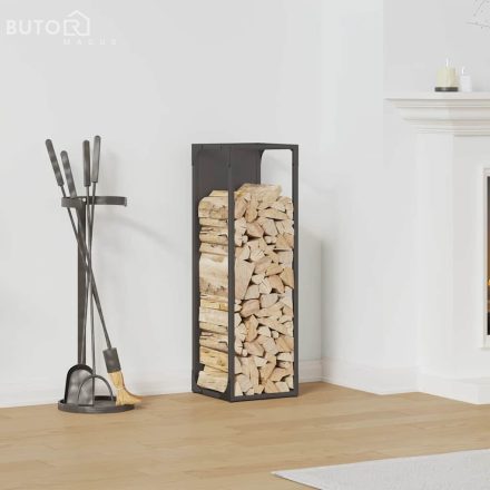 vidaXL fekete hidegen hengerelt acél tűzifatároló 25x25x80 cm