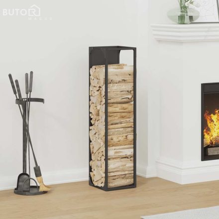 vidaXL fekete hidegen hengerelt acél tűzifatároló 25x25x100 cm