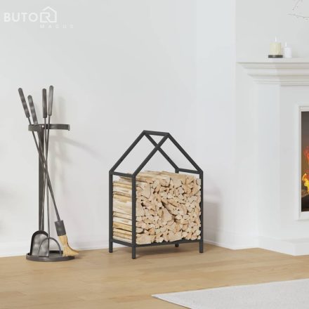 vidaXL fekete hidegen hengerelt acél tűzifatároló 40x25x60 cm
