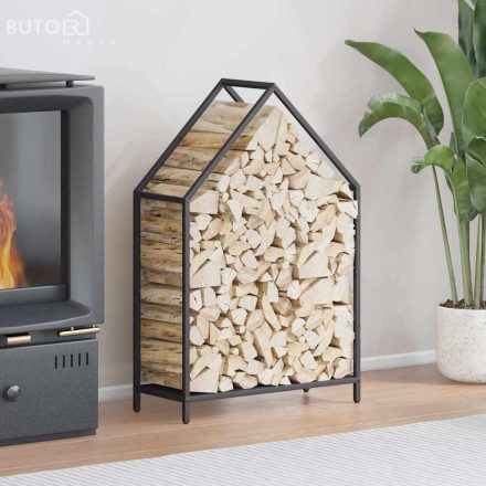 vidaXL fekete hidegen hengerelt acél tűzifatároló 60x25x90 cm