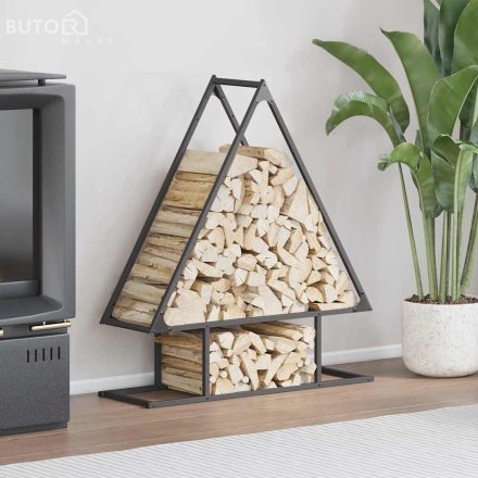vidaXL fekete hidegen hengerelt acél tűzifatároló 80x25x90 cm