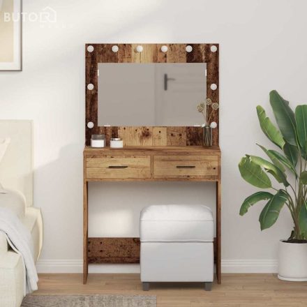 vidaXL Sminkasztal fiókkal tükörrel Öreg fa 78.5 x 41 x 135 cm Faanyag
