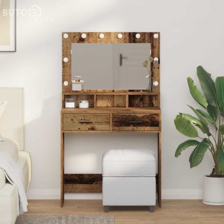 vidaXL Sminktükör fiókkal polcokkal Régi fa 79 x 41 x 135 cm Faanyag