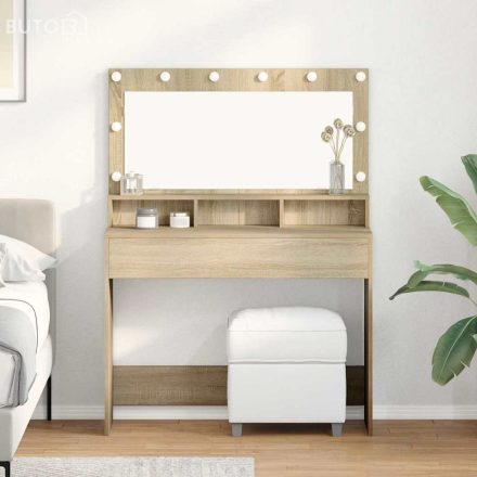 vidaXL Sminkasztal polcokkal sonoma tölgy 100 x 41 x 135 cm Faanyag
