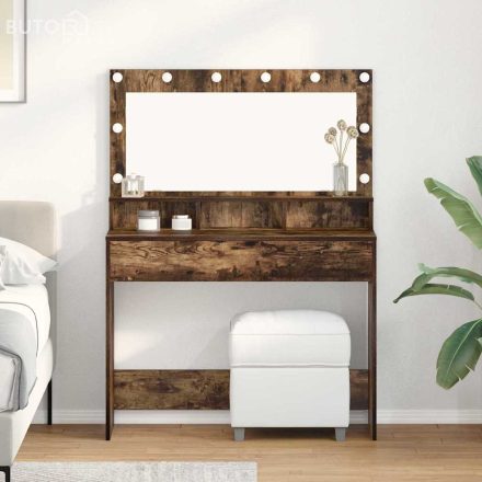 vidaXL Sminkasztal polcokkal Füstölt tölgy 100 x 41 x 135 cm Faanyag