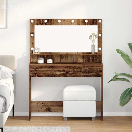 vidaXL Sminkasztal polcokkal Régi fa 100 x 41 x 135 cm Faanyag