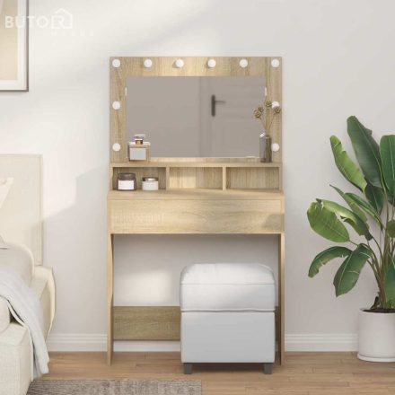 vidaXL Sminkasztal polcokkal sonoma tölgy 79 x 41 x 135 cm Faanyag
