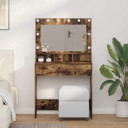 vidaXL Sminkasztal polcokkal Füstölt tölgy 79 x 41 x 135 cm Faanyag