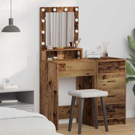 vidaXL Sminkasztal polcokkal tükörrel Öreg fa 50 x 41 x 135 cm Faanyag