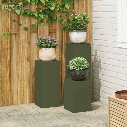 vidaXL Növényállványok 3 pcs Oliva zöld 24 x 24 x 75 cm Acél