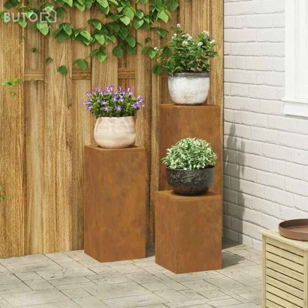 vidaXL Növényállványok 3 pcs Rozsdás 24 x 24 x 75 cm időjárásálló acél