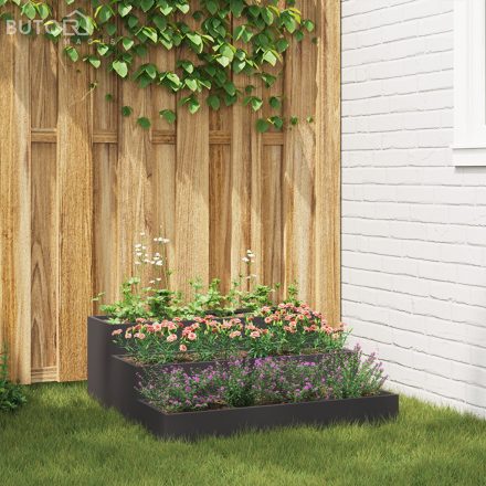vidaXL Kerti Cserép 3-Szintes 90x90x35 cm Fekete Acél