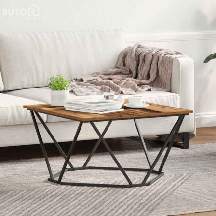 vidaXL Dohányzóasztal Régi fa 80 x 80 x 45 cm Műszaki fa és acél