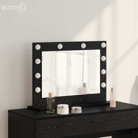 vidaXL Sminktükör LED világítással Fekete Tölgy 60x45x18 cm