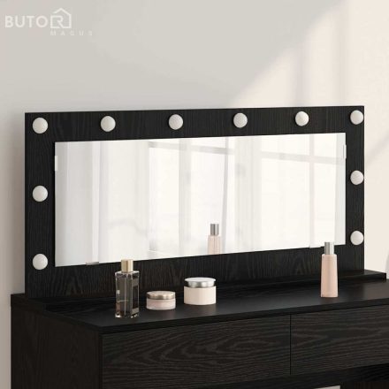 vidaXL Tükör LED világítással Fekete tölgy 100x45x18 cm