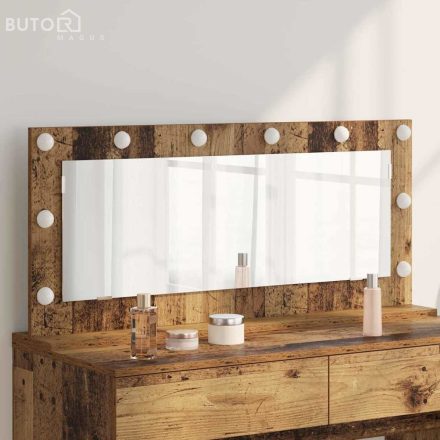 vidaXL LED világításos sminktükör, régi fa, 100x45x18 cm