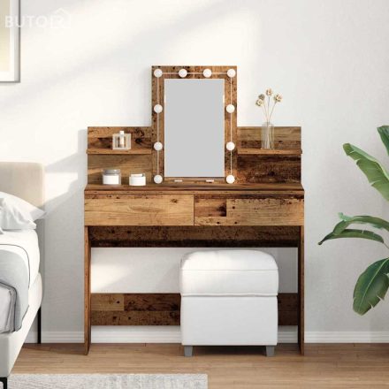 vidaXL Sminktükör fiókkal tárolóval Öreg fa 100 x 40 x 130 cm Faanyag