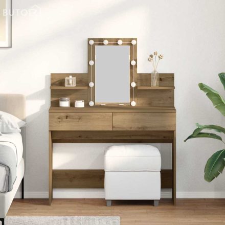 vidaXL Sminktükör fiókkal kézműves tölgy 100 x 40 x 130 cm Faanyag