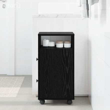 vidaXL Keskeny Fürdőszoba Szekrény Kerekekkel Fekete Tölgy Mérnöki Fa