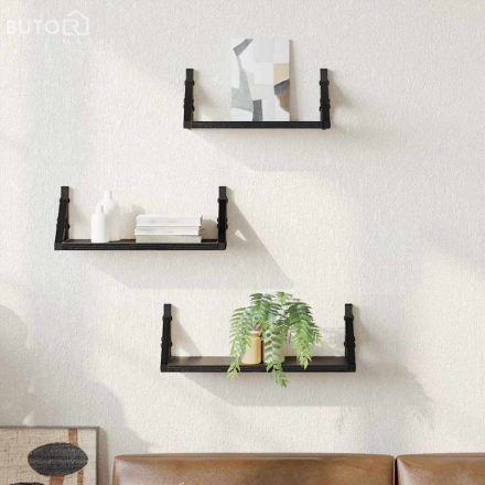 vidaXL Fali polc készlet 3 pcs Musta tammi 37 x 12 x 13 cm Faanyag