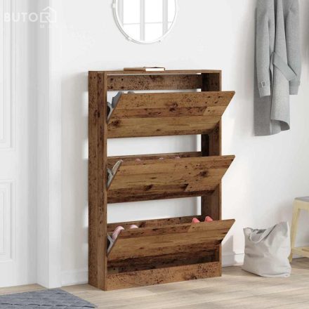 vidaXL Cipőszekrény tárolóval Régi fa 80 x 21 x 125.5 cm Faanyag