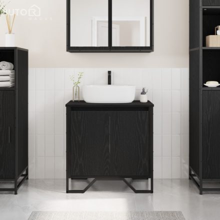 vidaXL Fürdőszoba Mosdószekrény Fekete tölgy 60x35x50 cm Mérnökfa