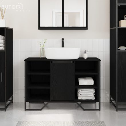vidaXL fürdőszobai mosdószekrény Fekete tölgy 91x35x60 cm Mérnöki fa