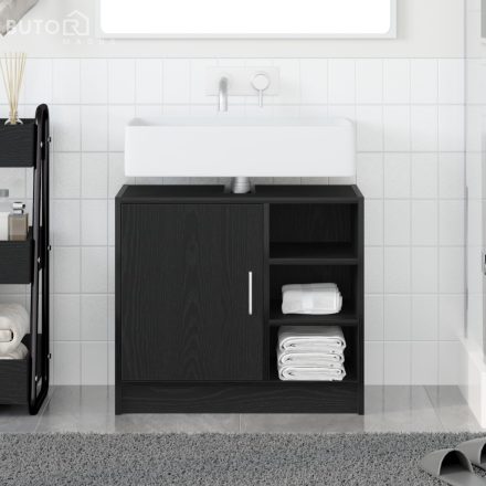 vidaXL fekete tölgy mosdószekrény 63x29x55 cm szerelt fa