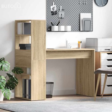 vidaXL Asztal polcokkal sonoma tölgy 113 x 54 x 120 cm Faanyag