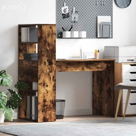 vidaXL Íróasztal tárolóval Füstölt tölgy 113x54x120 cm Műanyag fa