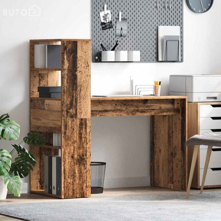 vidaXL Asztal polcokkal tárolóval Régi fa 113 x 54 x 120 cm Faanyag