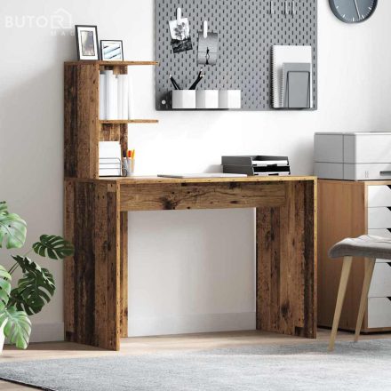 vidaXL Asztal polcokkal tárolóval Régi fa 102 x 50 x 124 cm Faanyag