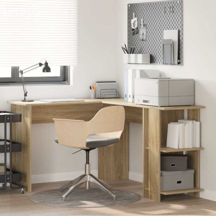 vidaXL Sarokíróasztal Tárolóval Sonoma Tölgy 140x113,5x75 cm
