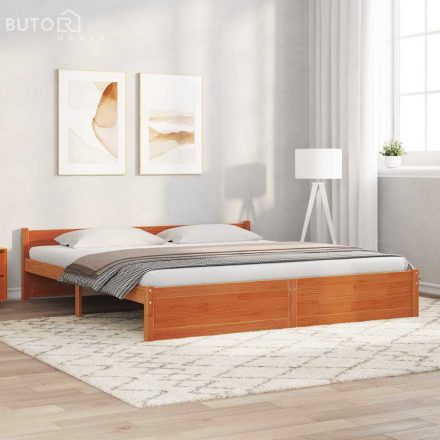 vidaXL Ágykeret fejtámlával Viaszbarna 200 x 200 cm Tömör fenyőfa