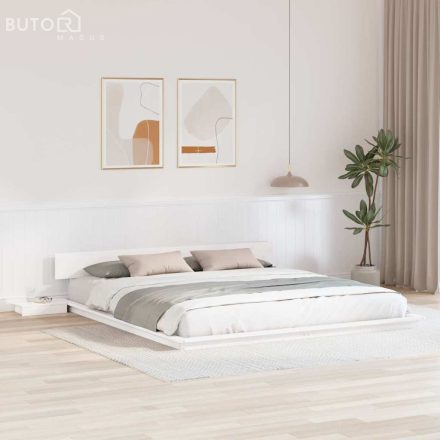 vidaXL Padló ágykeret éjjeli szekrényekkel Fehér 200x200cm Tömör fa
