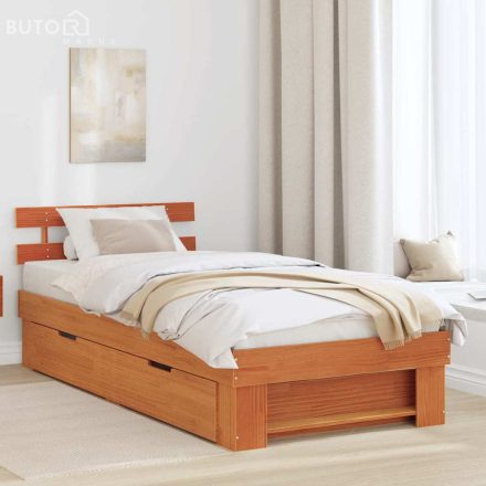 vidaXL Ágykeret fejtámlával Viaszbarna 80 x 200 cm Tömör fenyőfa