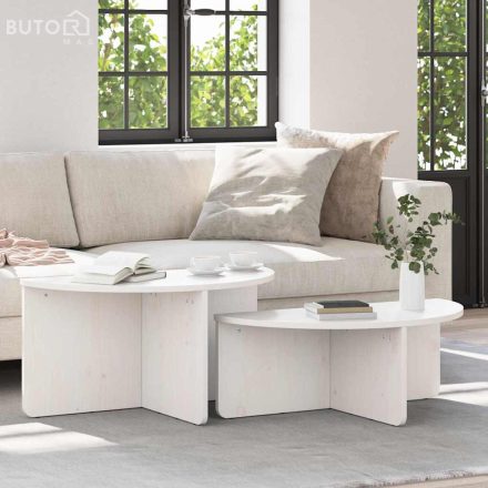 vidaXL Dohányzóasztal 2 pcs Fehér 79 x 39.5 x 40 cm Tömör fenyőfa