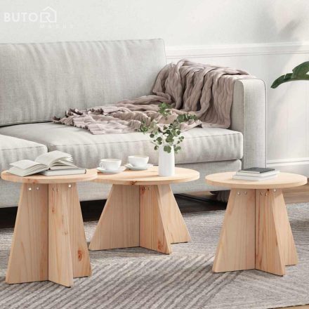 vidaXL Dohányzóasztal 3 pcs Természetes 49 x 49 x 30 cm Tömör fenyőfa